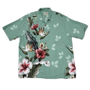Paradise Bay Hawaiian Shirt Mens Size Large Green Floral Resort Vacation‎ Beach